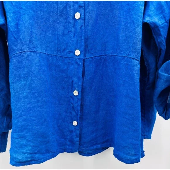 NWT Womens L 100% Linen Oversized Shirt Cobalt Blue Lagenlook Artsy Minimalist - Picture 12 of 14